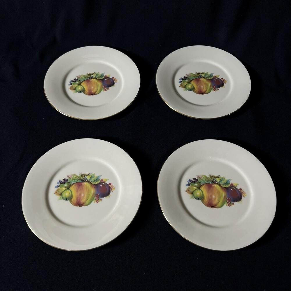 Lenox Special 8" Salad Luncheon Plates w/ Fruit Design Gold Rim Ivory Lot of 4